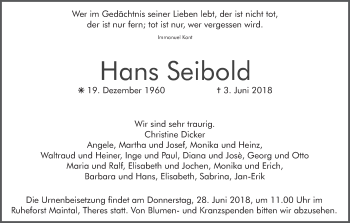 Anzeige von Hans Seibold von MGO