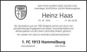 Anzeige von Heinz Haas von MGO