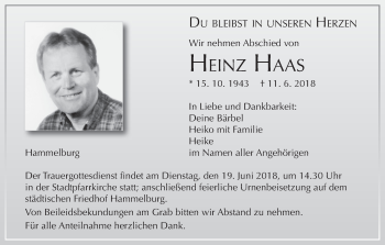 Anzeige von Heinz Haas von MGO