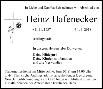 Anzeige von Heinz Hafenecker von MGO