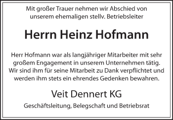 Anzeige von Heinz Hofmann von MGO