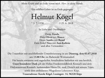 Anzeige von Helmut Kögel von MGO