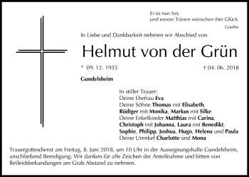 Anzeige von Helmut von der Grün von MGO