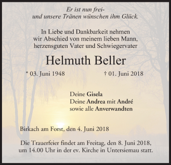 Anzeige von Helmuth Beller von MGO