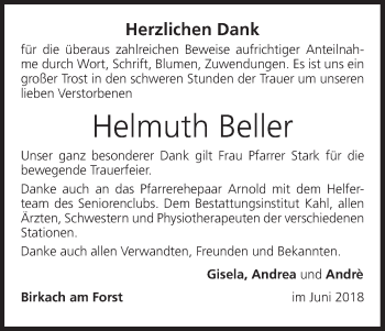 Anzeige von Helmuth Beller von MGO