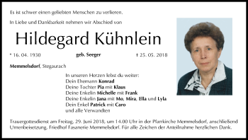 Anzeige von Hildegard Kühnlein von MGO