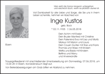 Anzeige von Inge Kustos von MGO