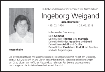 Anzeige von Ingeborg Weigand von MGO