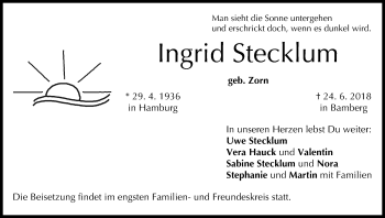 Anzeige von Ingrid Stecklum von MGO