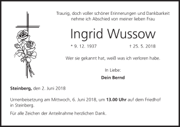Anzeige von Ingrid Wussow von MGO