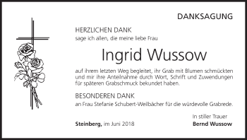 Anzeige von Ingrid Wussow von MGO
