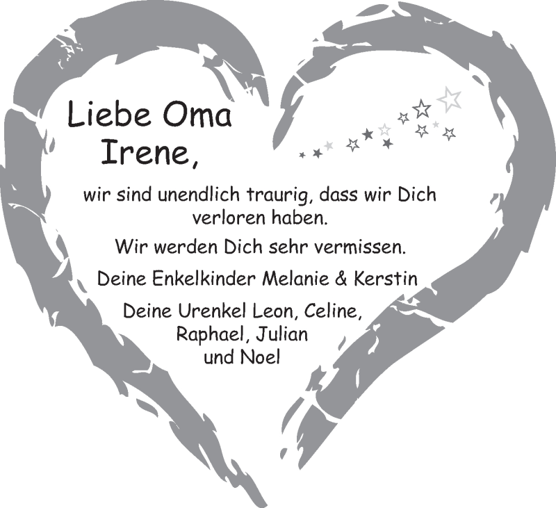  Traueranzeige für Irene  vom 02.06.2018 aus MGO