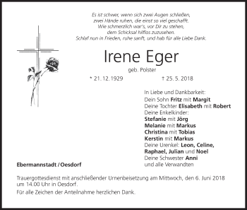 Anzeige von Irene Eger von MGO