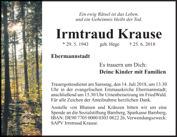 Anzeige von Irmtraud Krause von MGO