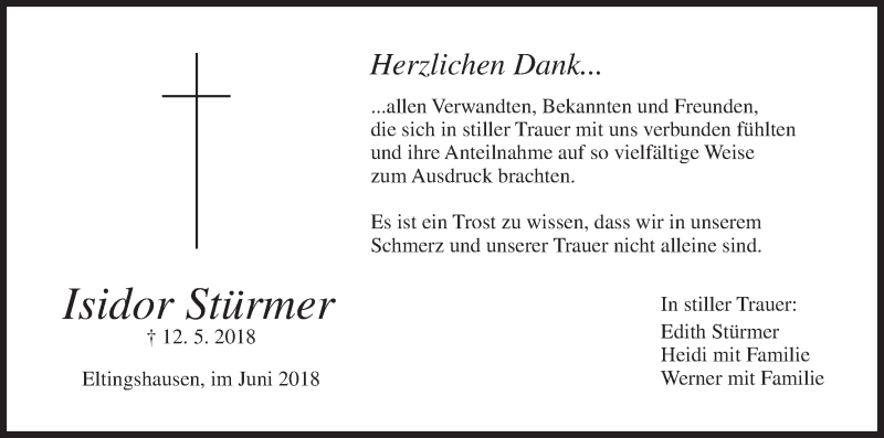  Traueranzeige für Isidor Stürmer vom 23.06.2018 aus MGO