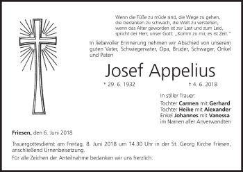 Anzeige von Josef Appelius von MGO