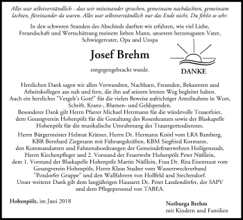 Anzeige von Josef Brehm von MGO