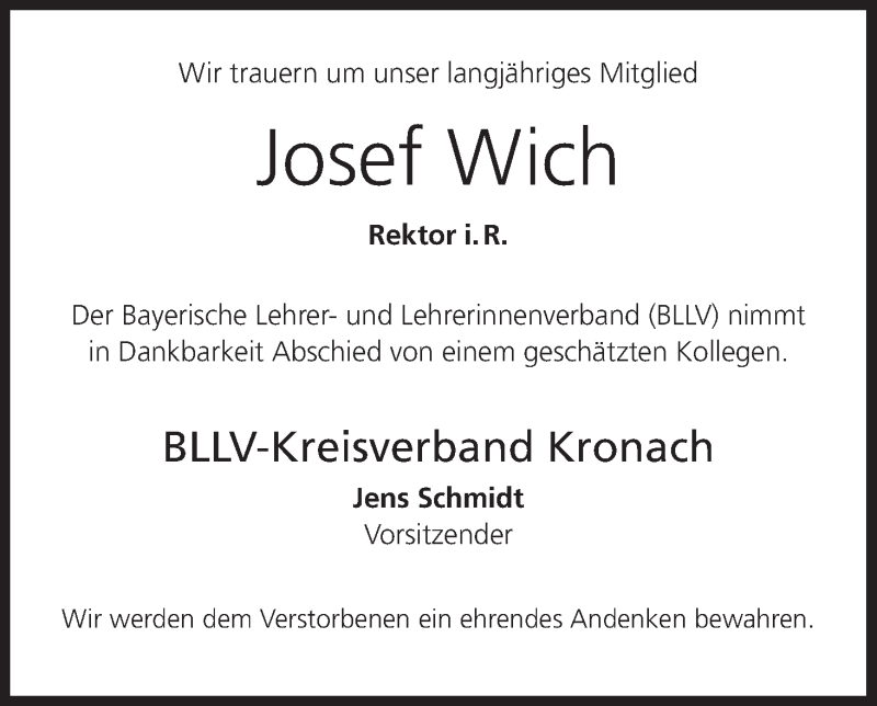  Traueranzeige für Josef Wich vom 09.06.2018 aus MGO