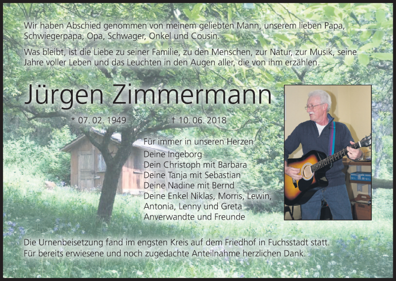  Traueranzeige für Jürgen Zimmermann vom 23.06.2018 aus MGO