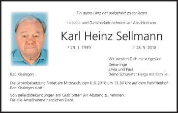 Anzeige von Karl Heinz Sellmann von MGO