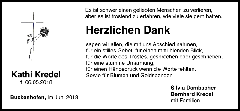  Traueranzeige für Kathi Kredel vom 23.06.2018 aus MGO