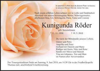 Anzeige von Kunigunda Röder von MGO
