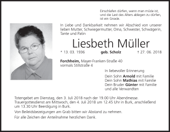 Anzeige von Liesbeth Müller von MGO