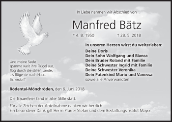 Anzeige von Manfred Bätz von MGO