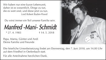 Anzeige von Manfred Schmidt von MGO