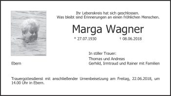 Anzeige von Marga Wagner von MGO