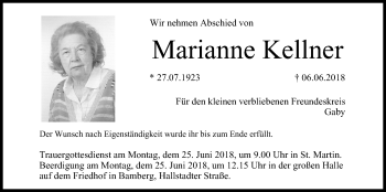 Anzeige von Marianne Kellner von MGO