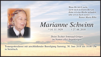 Anzeige von Marianne Schwinn von MGO