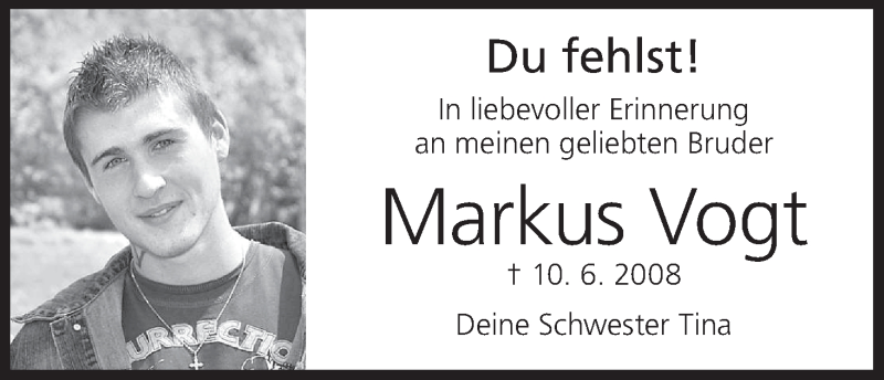  Traueranzeige für Markus Vogt vom 09.06.2018 aus MGO