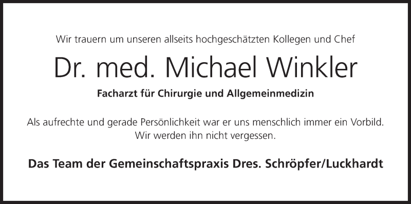  Traueranzeige für Michael Winkler vom 20.06.2018 aus MGO