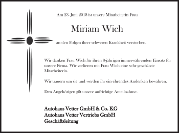 Anzeige von Miriam Wich von MGO