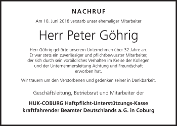 Anzeige von Peter Göhrig von MGO
