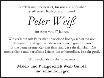 Anzeige von Peter Weiß von MGO