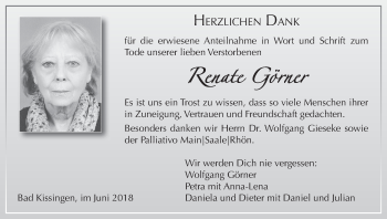 Anzeige von Renate Görner von MGO