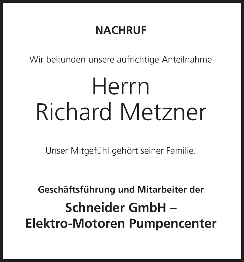  Traueranzeige für Richard Metzner vom 25.06.2018 aus MGO