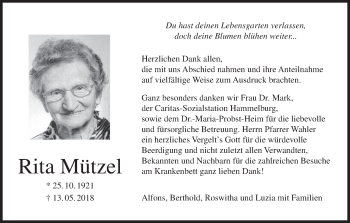 Anzeige von Rita Mützel von MGO