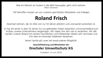Anzeige von Roland Frisch von MGO