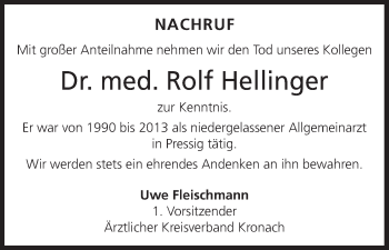 Anzeige von Rolf Hellinger von MGO