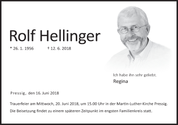 Anzeige von Rolf Hellinger von MGO