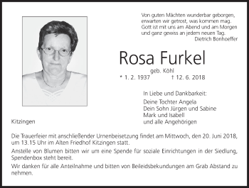 Anzeige von Rosa Furkel von MGO
