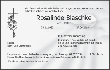 Anzeige von Rosalinde Blaschke von MGO