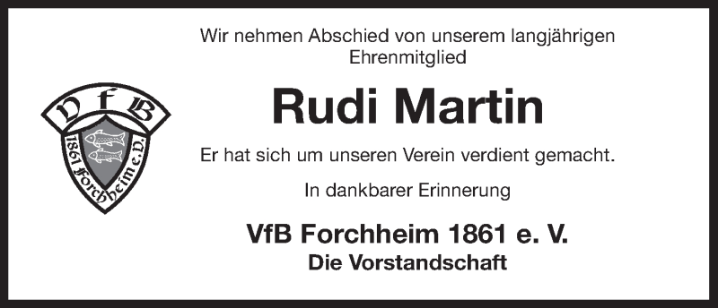  Traueranzeige für Rudi Martin vom 27.06.2018 aus MGO