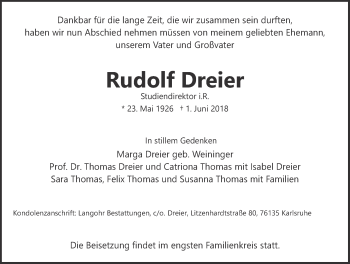 Anzeige von Rudolf Dreier von MGO