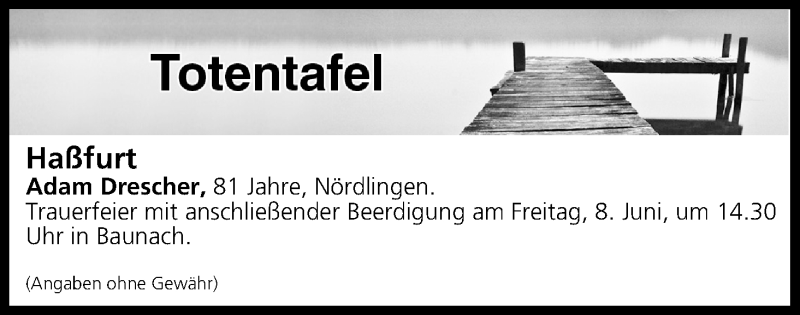  Traueranzeige für Totentafel vom 06.06.2018 vom 06.06.2018 aus MGO