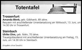 Anzeige von Totentafel vom 12.06.2018 von MGO