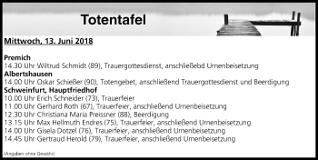 Anzeige von Totentafel vom 13.06.2018 von MGO